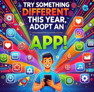 a ster saying try something different  this year, adopt an app