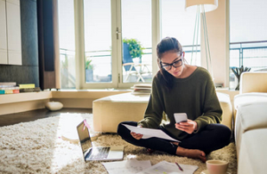 woman studying in her apartment